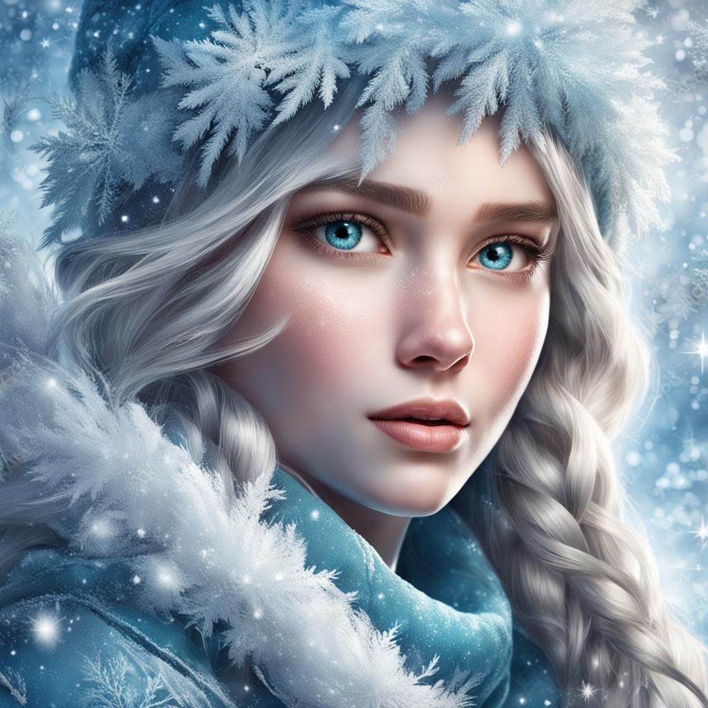 Detailed Girl in Snowy Christmas Fantasy