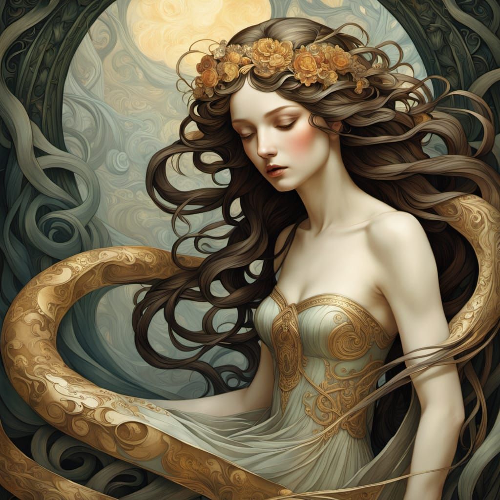 Medusa in Ancient, Ornate Art Nouveau Style