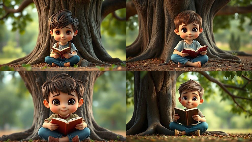 Pixar Style Boy Reading Under a Tree