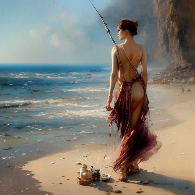 Sunset Beach Stroll: Hyperrealistic Tattoo Art