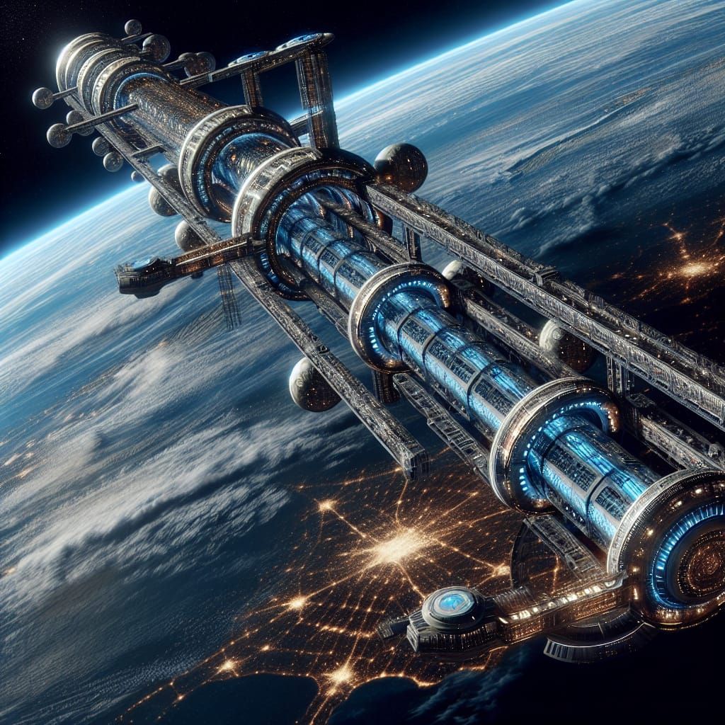 Futuristic Space Elevator Connecting Earth and Cosmos