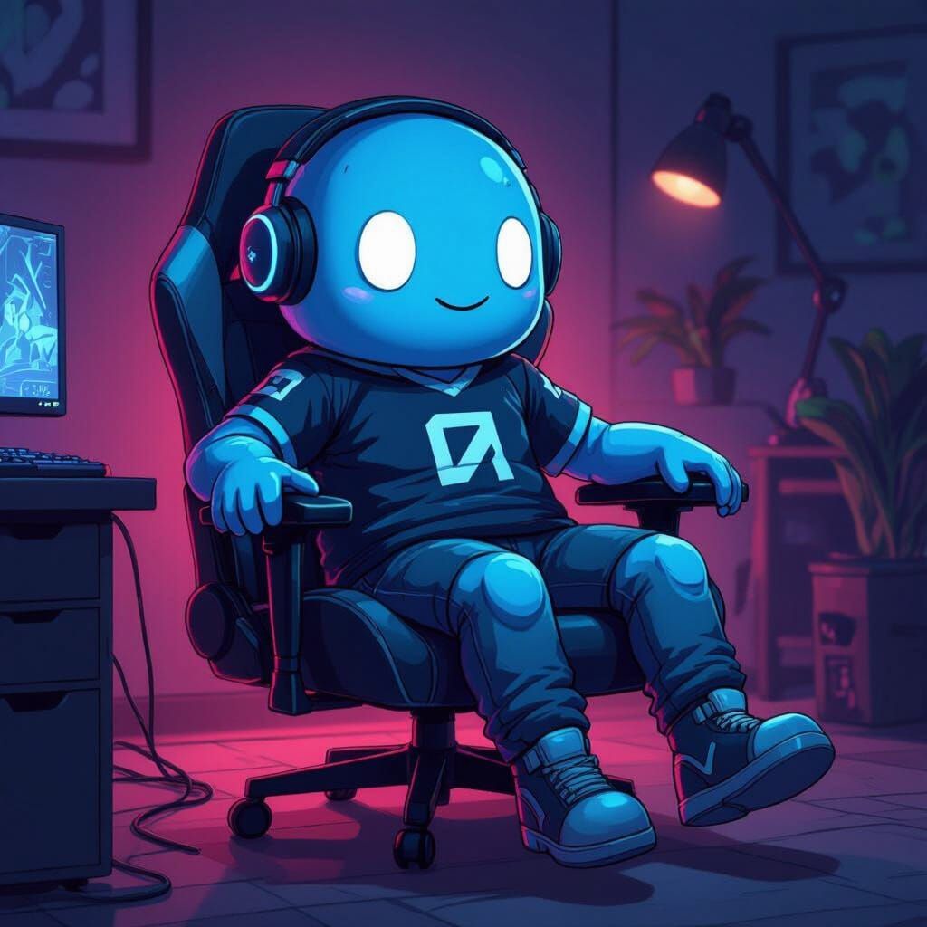 Blue Blob Gamer in Comic Book Art Style