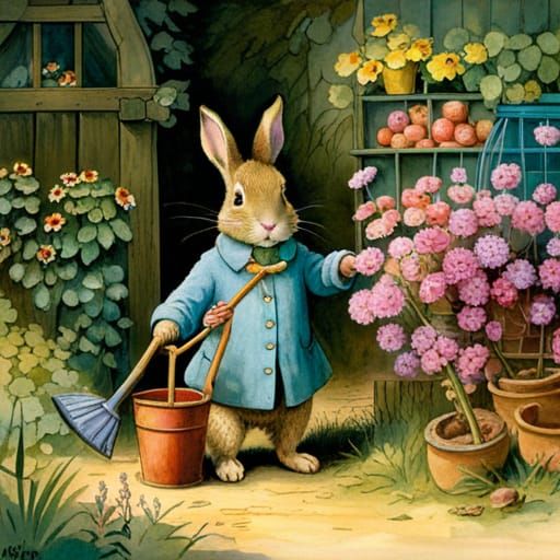Rabbit Gardener in Storybook Illustration Style