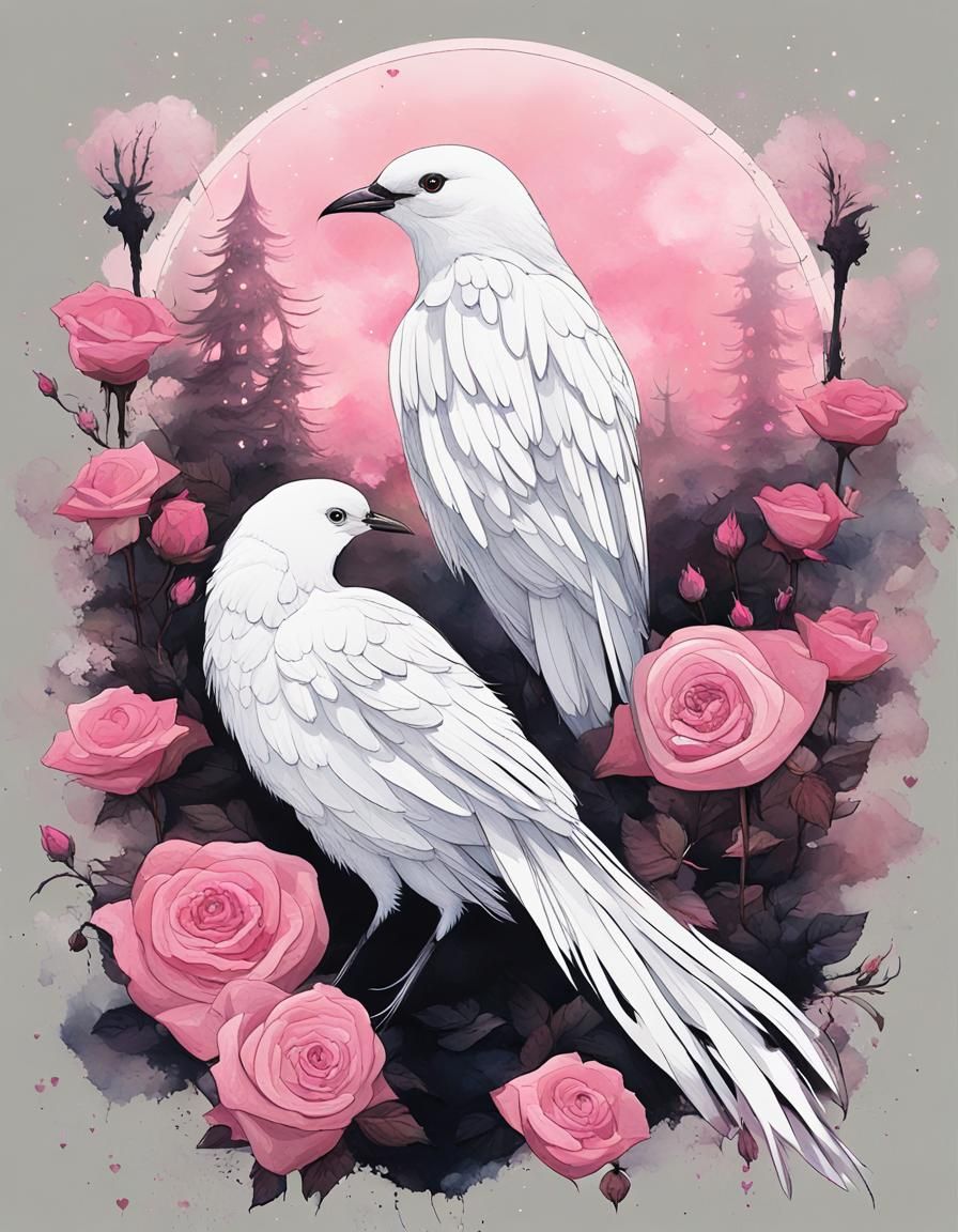 White Bird With Roses and Heart Smoke Sticker