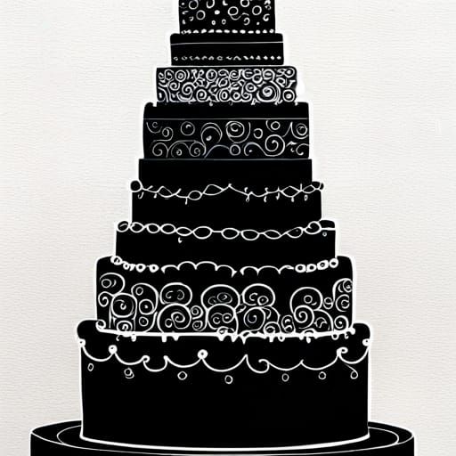 Elegant Wedding Cake: Black and White Ink Drawing