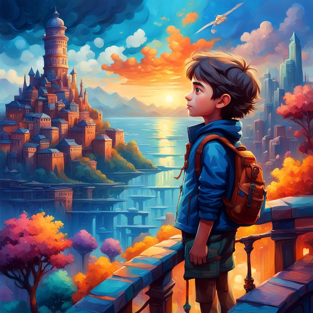 Vibrant Cityscape Dreamscape in Pixar-Inspired Watercolor St...