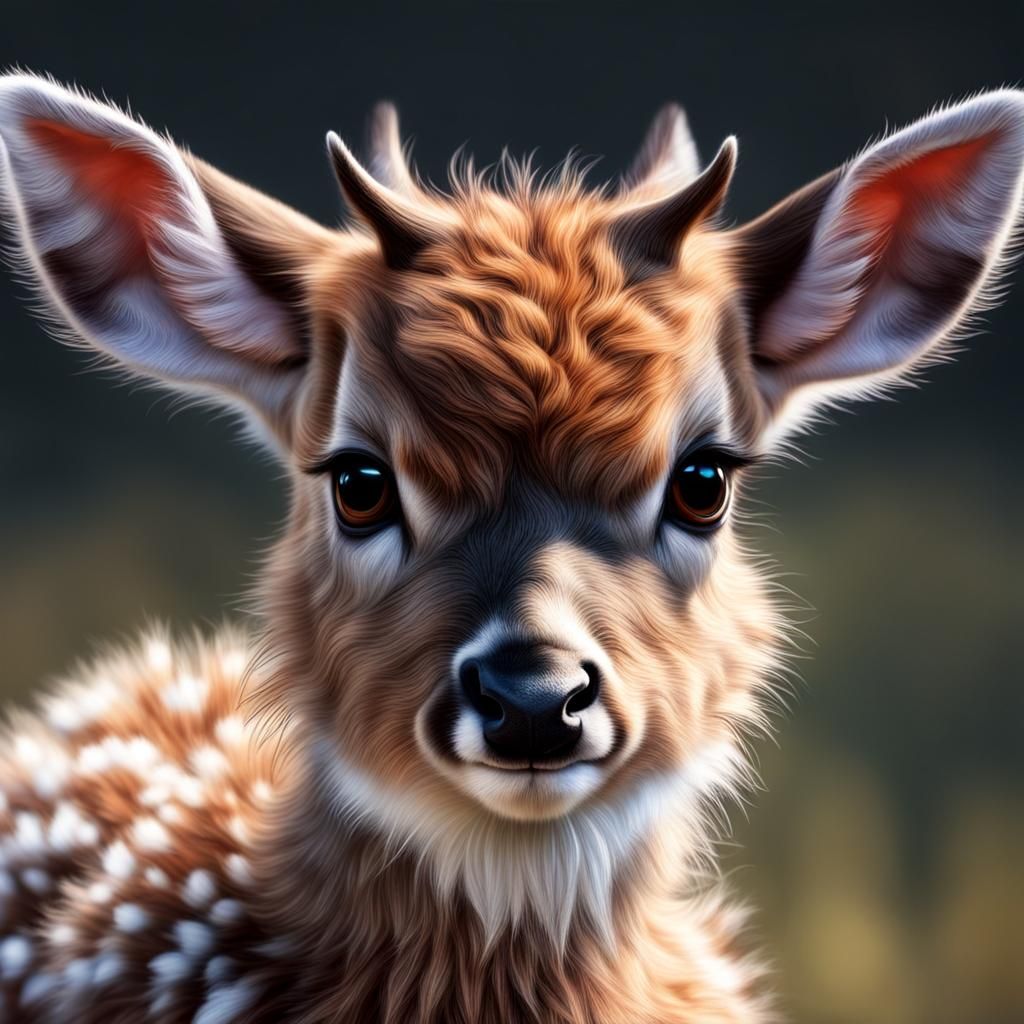 Hyperrealistic Close-Up of a Fluffy Baby Deer