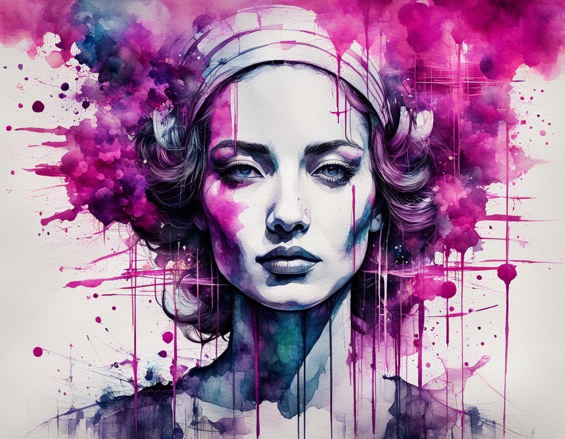 Ethereal Watercolor Painting of Jane Jay in Art Deco Style