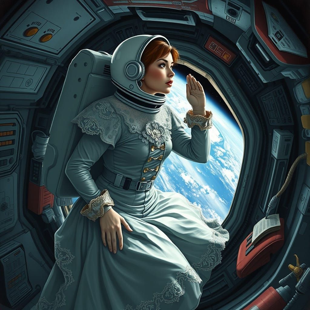 Elegant Astronaut Lost in Thought Amidst the Wonders of Eart...