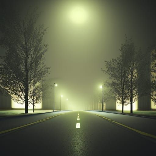 Foggy night road
