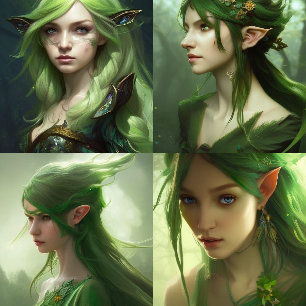 Detailed Portrait of a Green Spring Eladrin Elf