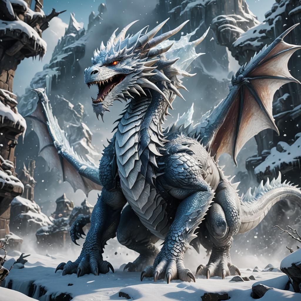 Icy White Dragon Freezing the Land