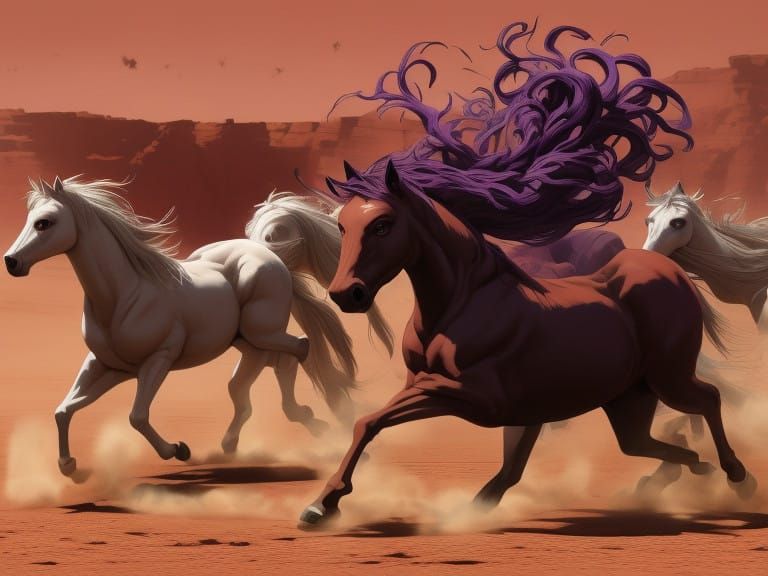 Wild West Mustangs Galloping Through the Outback in Anime St...