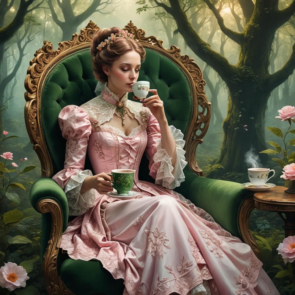 Victorian Woman in Mystical Forest Concept Art
