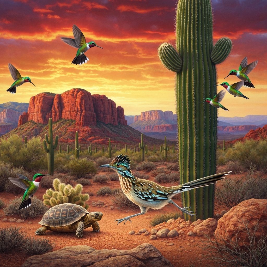 Desert Garden with Hummingbirds in Luminist Style