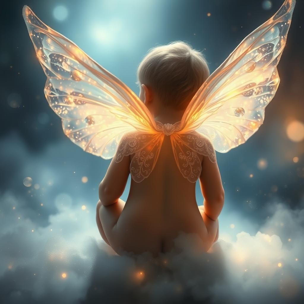 Ethereal Baby Angel with Glowing Wings