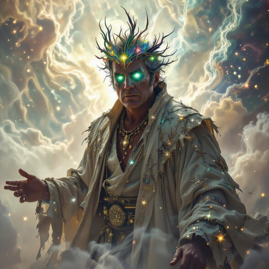 Ancient William Shatner in Cosmic Nebula, Bioluminescent Flo...