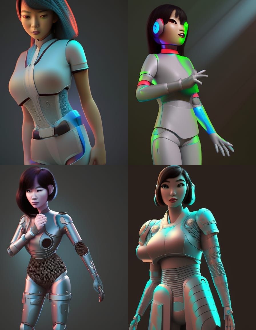 Asian Female Cyborg in 3D Digital Art Style
