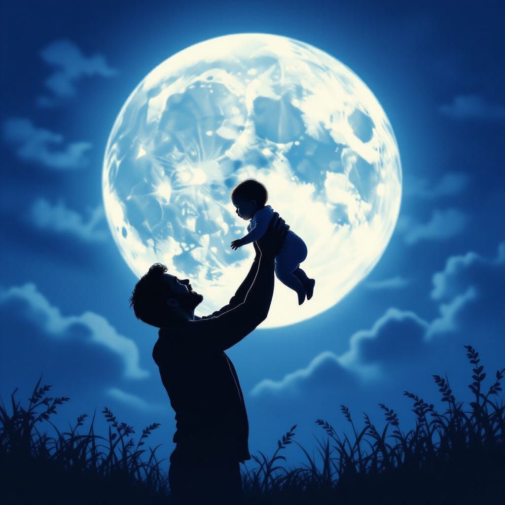 Father's Love Under the Full Moon Silhouette