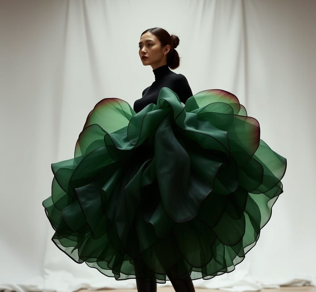 Lotus-Inspired Fashion Editorial with Organza and Soft Light...