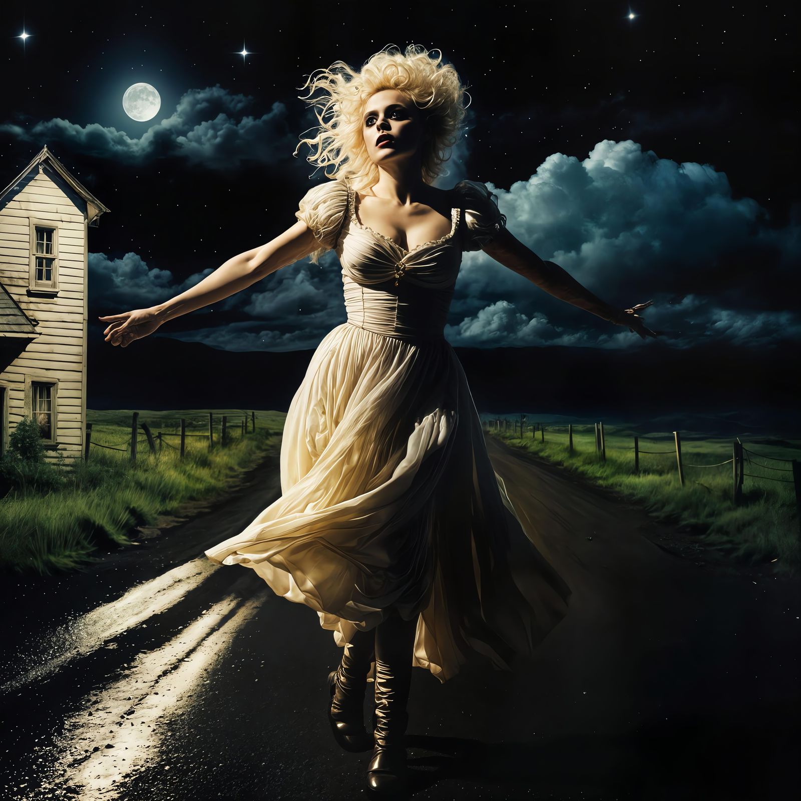 Lonely Albino Contortionist on Moonlit Road