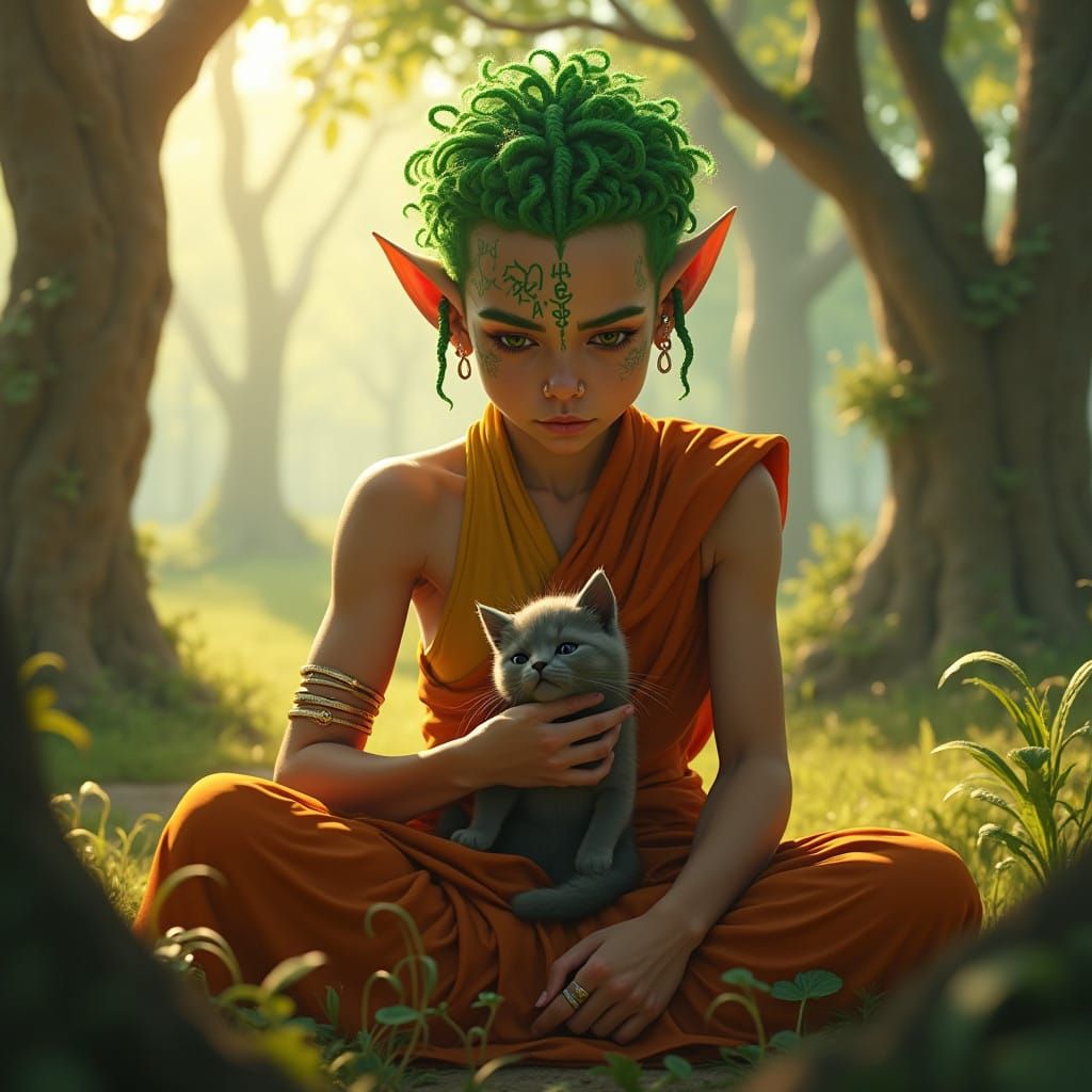 Wood Elf Monk in Serene Forest Glade