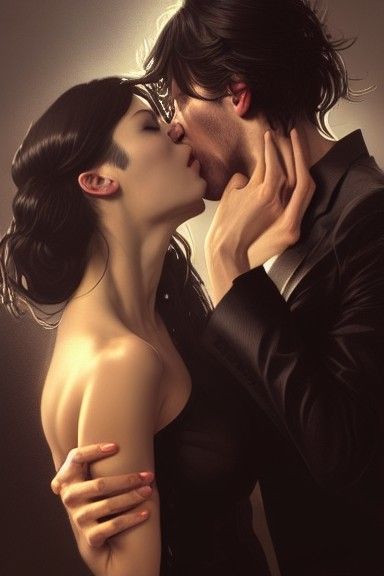 Passionate Kiss Portrait in Hyperdetailed Style