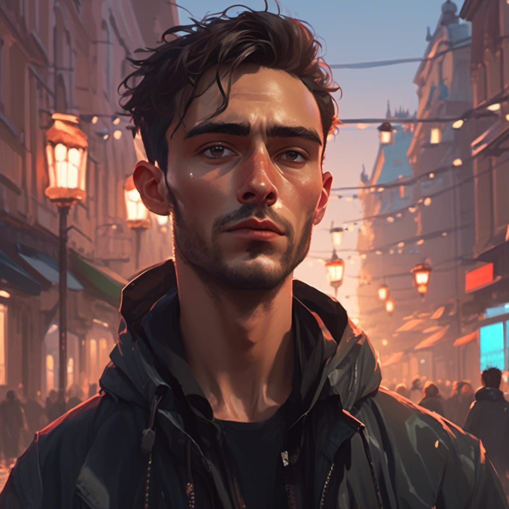 Smug Young Man Portrait in Anime Style