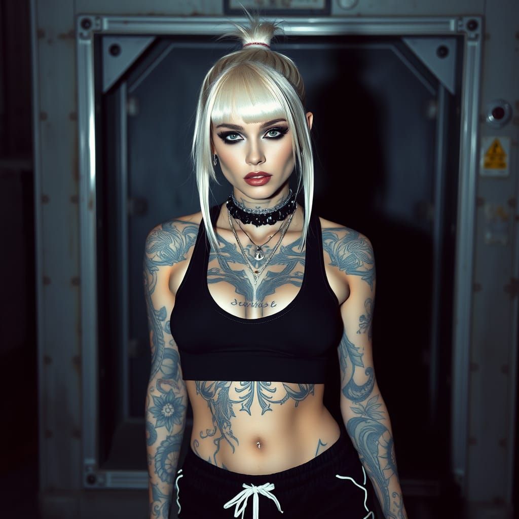 Gothic Woman with Tattoos in Tamara de Lempicka Style