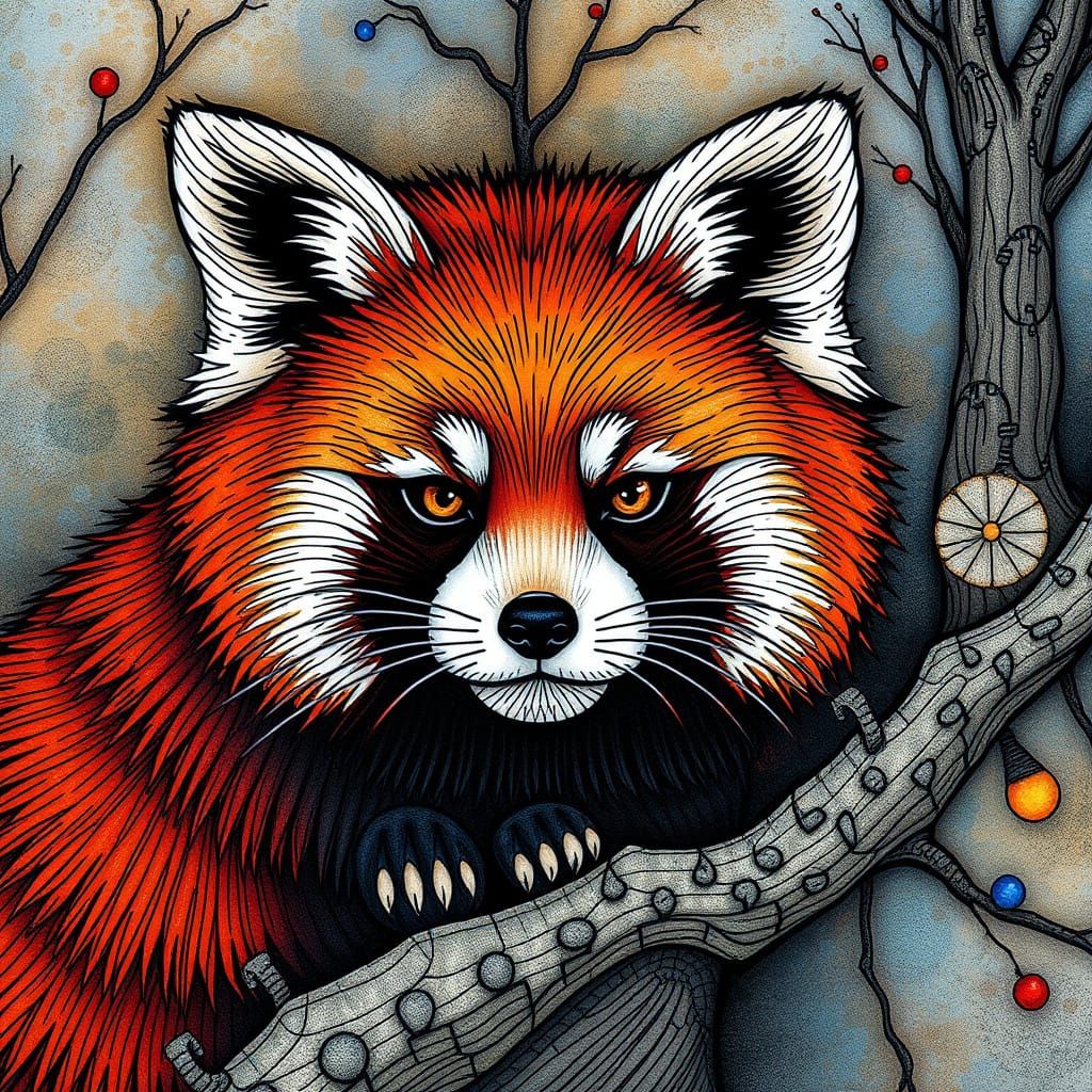 Vibrant Red Panda Embodies Kandinsky's Geometric Spirit in a...