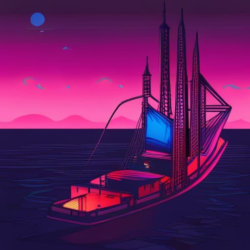 Synthwave Pirate Sailing the Neon Seas