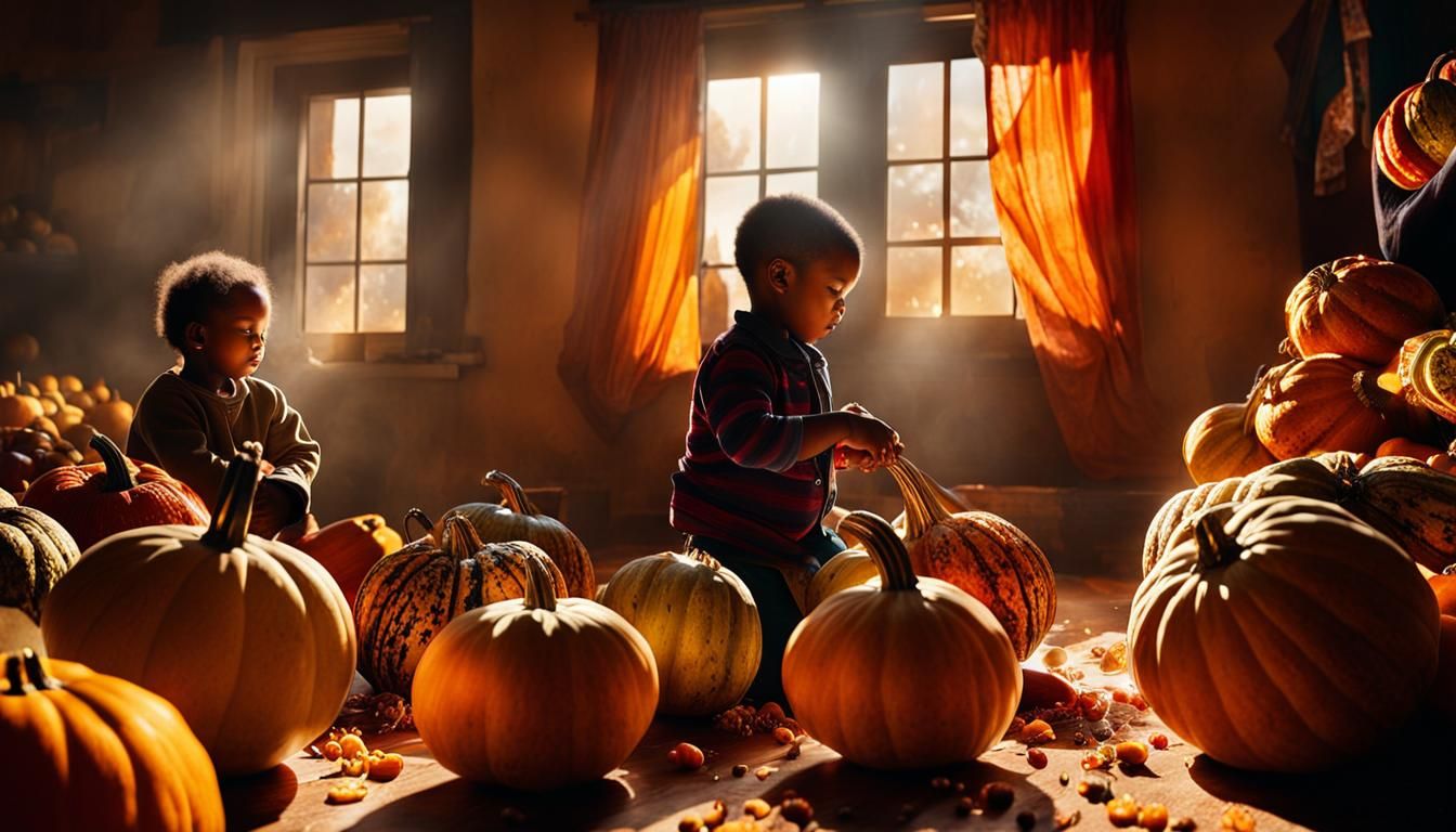 Vibrant Gourds Still Life in Hyperrealistic Style