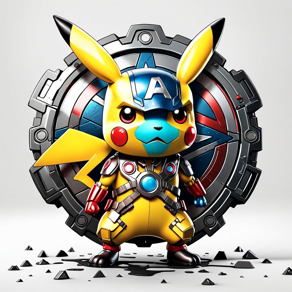 Angry Pikachu Sticker with Captain America Shield