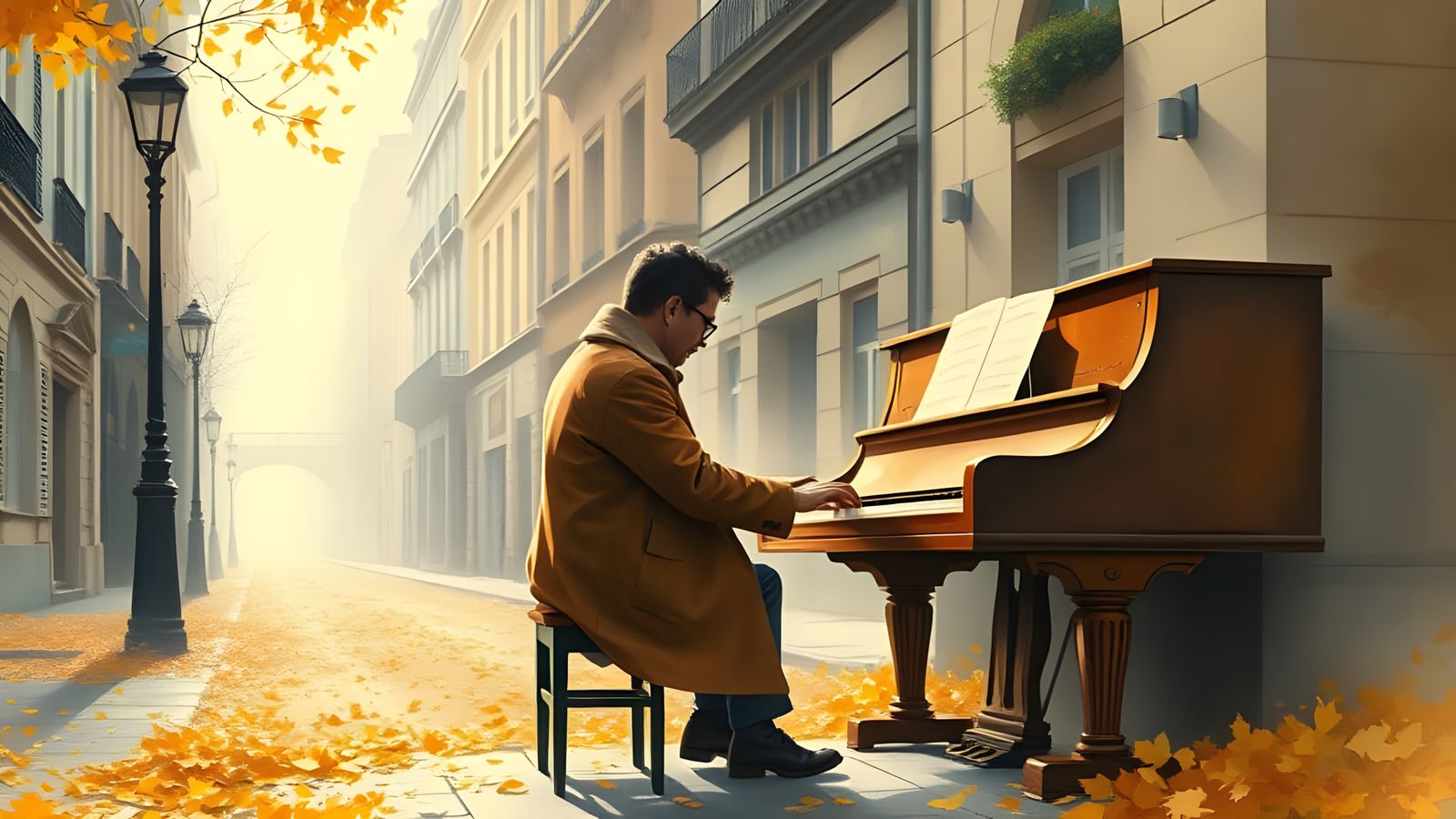Ethereal Parisian Piano Serenade in Watercolor Style