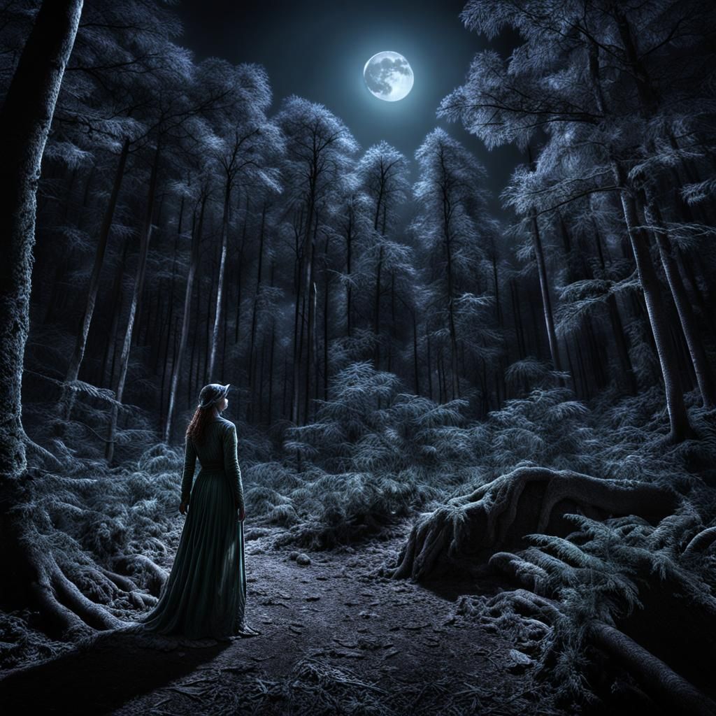 Moonlit Forest Woman: Hyperrealistic Cinematic Portrait