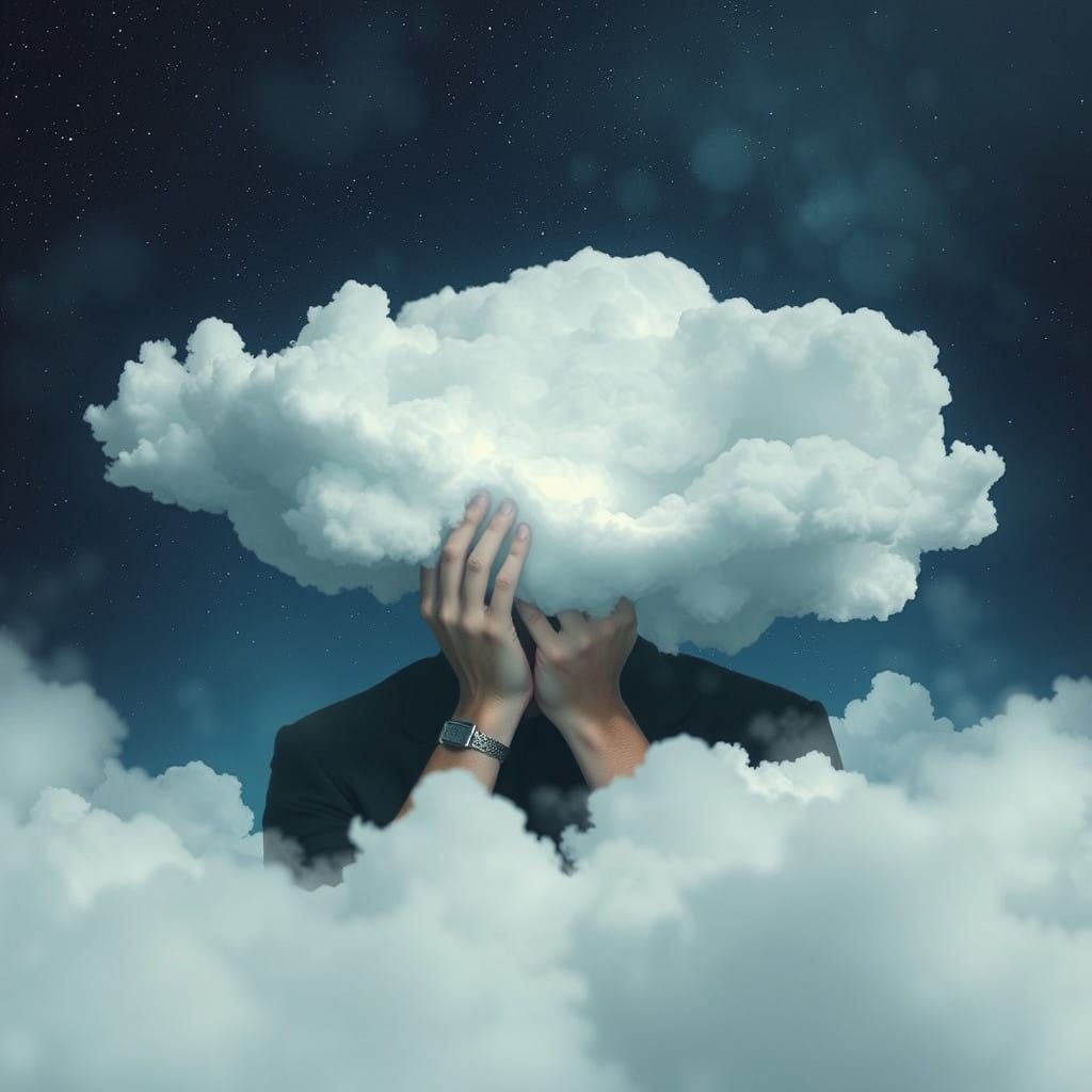 J4S 6/1/25 - convey a sense of dreamlike seclusion embodied by an unseen person hiding his head inside a dream