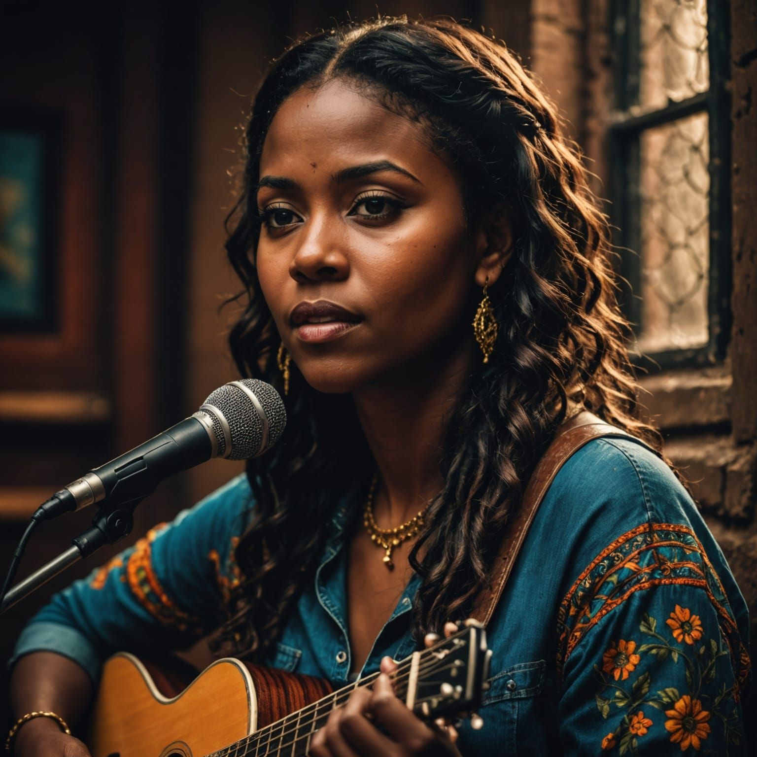 Hyperrealistic Portrait of a Singer-Songwriter in a Moody, C...