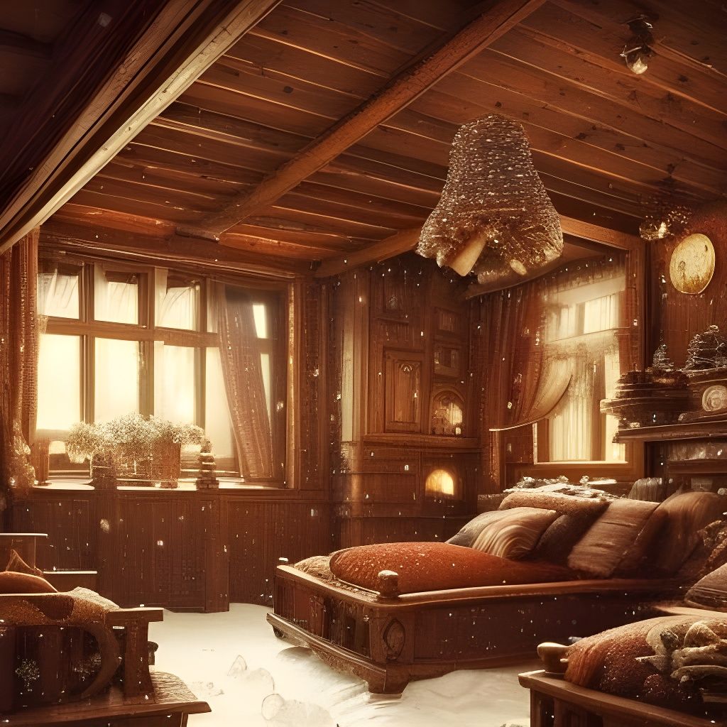 Snowy Swiss Chalet Under Aurora Borealis