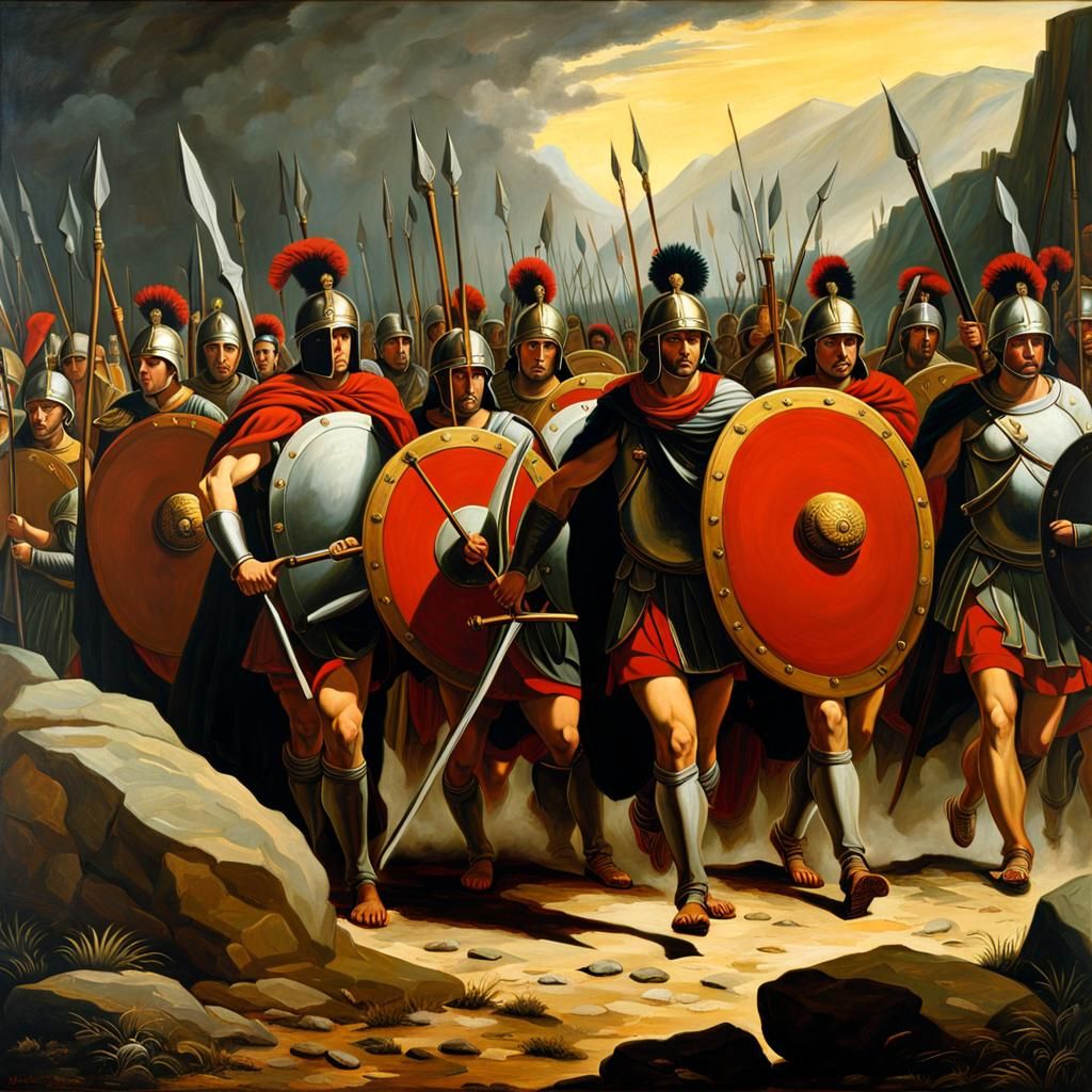 Spartan Phalanx Led by Leonidas in Neoclassical Style