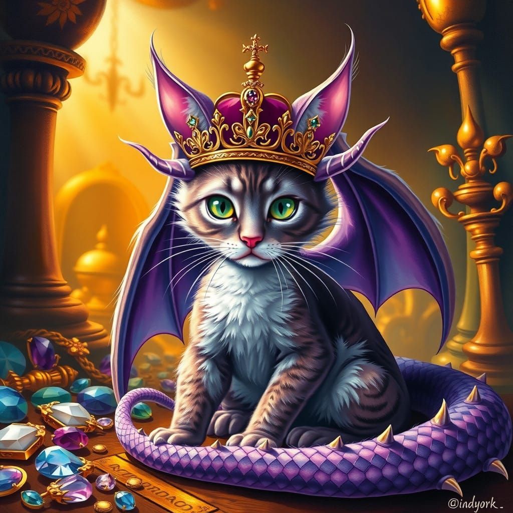 Regal Dragon-Kitten in Opulent Treasure Room