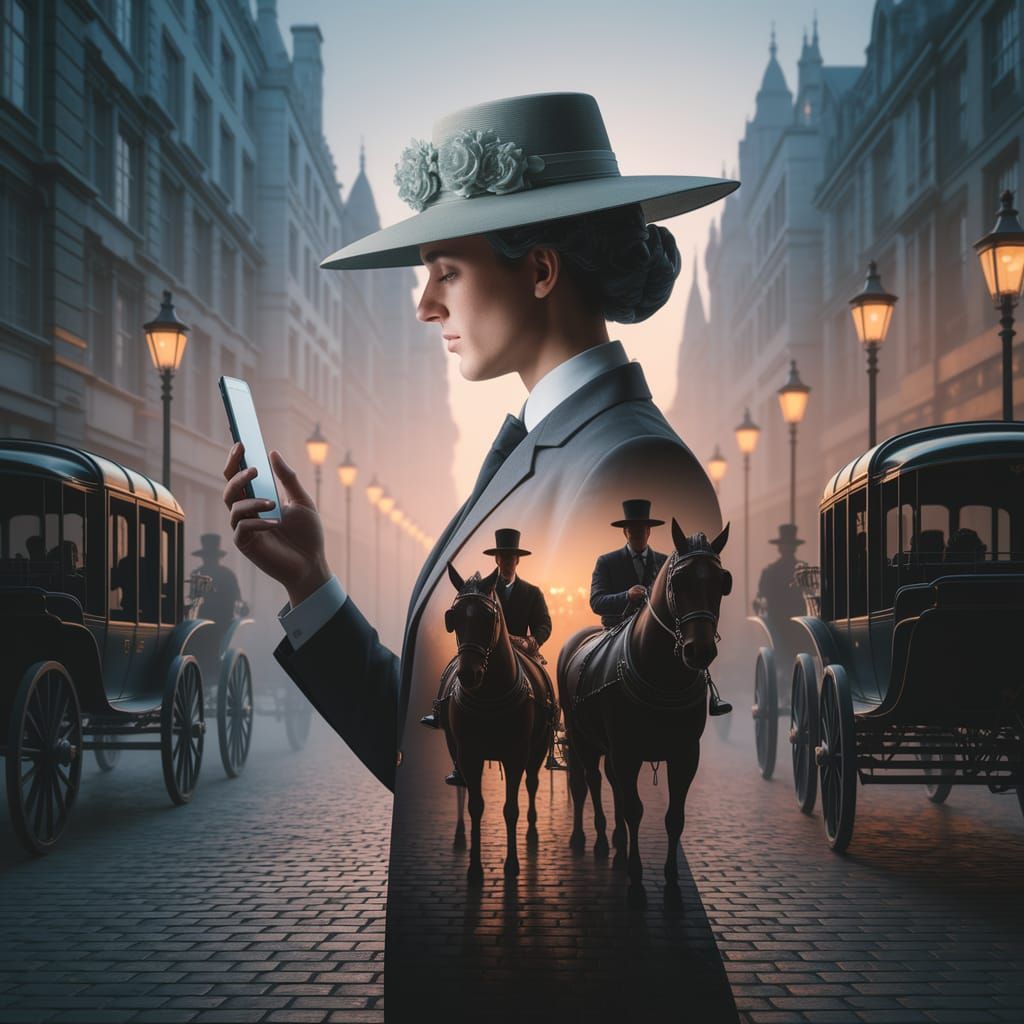 Surreal Double Exposure of Modern and Victorian London