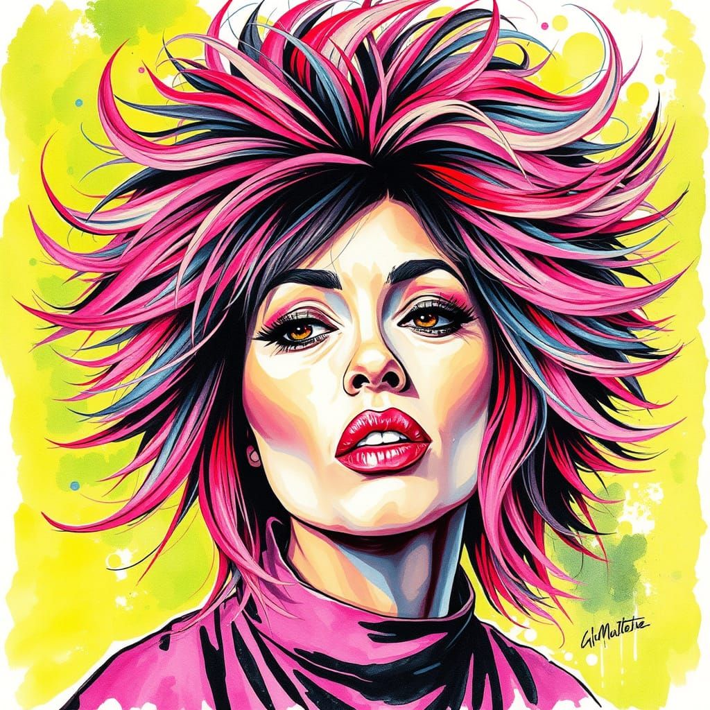 Dynamic Portrait of a Vibrant Hairdresser in Rhodonite Grung...