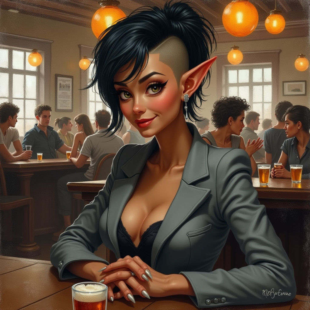 Smiling Elf in Pub: Impressionistic Portrait