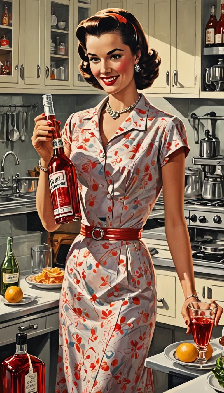 Vintage Campari Ad: Woman in 1950s Kitchen