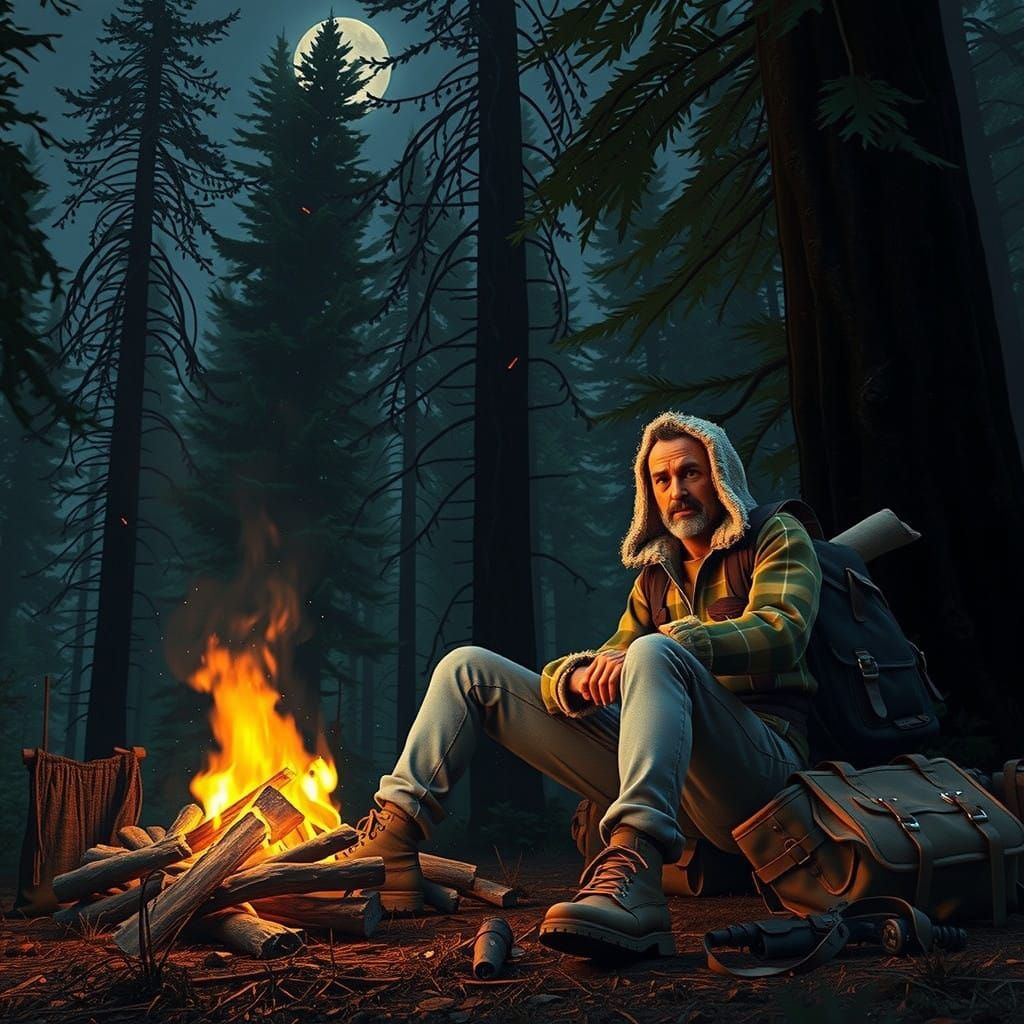 Relaxed Adventurer Surrounded by Serene Wilderness