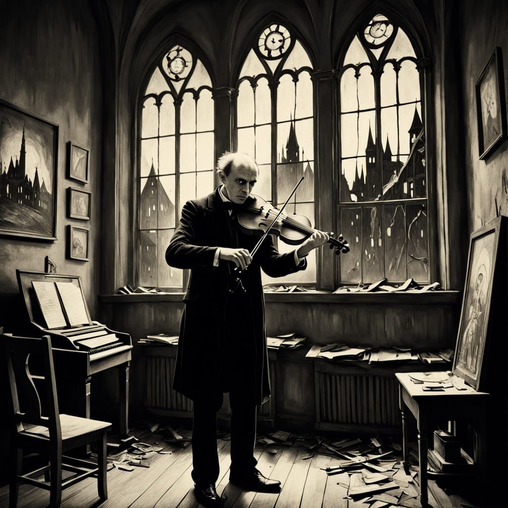 Ethereal Violinist in a Dreamlike Gothic Realm