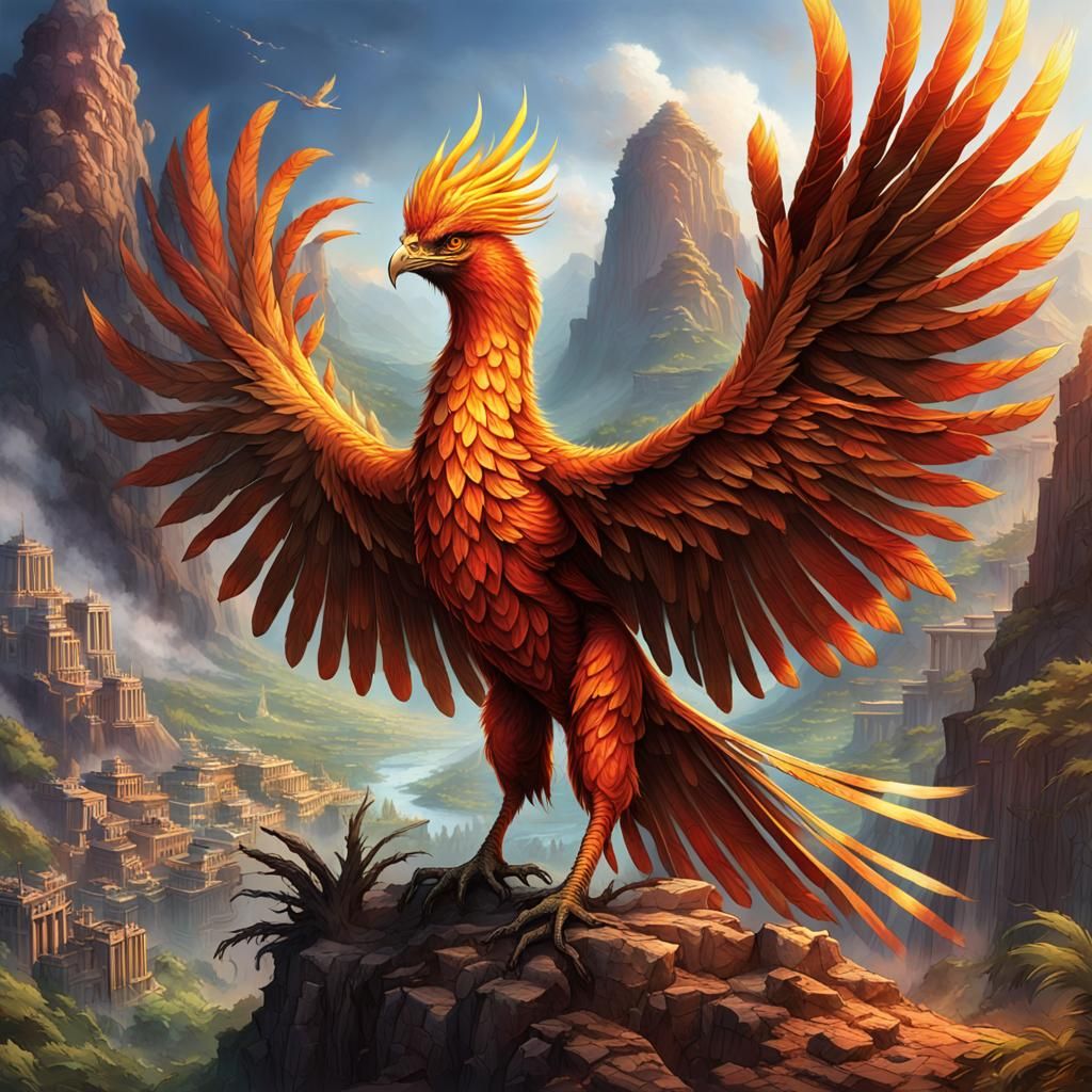 Majestic Phoenix Rising from Ashes