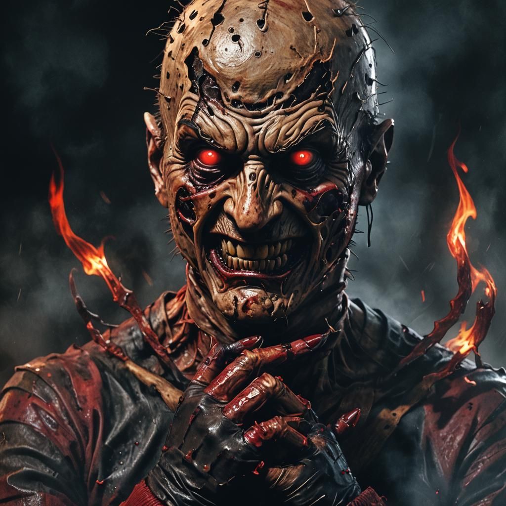 Nightmarish Portrait of Horror Icon in Dark Fantasy Style