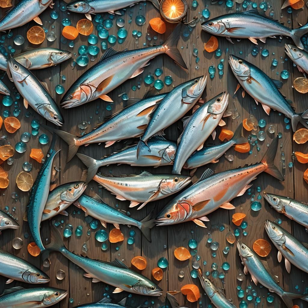 Iridescent Fish Still Life as Detailed Oil Painting