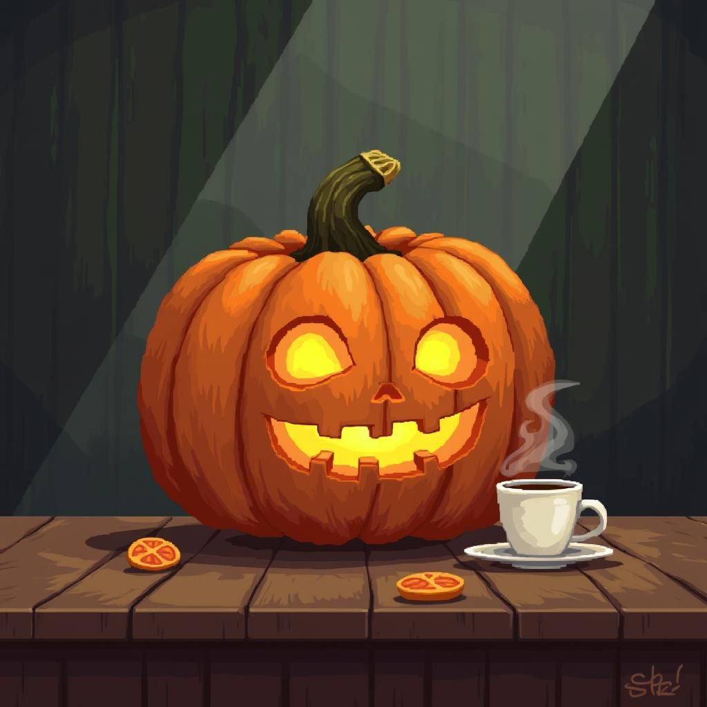Jack-o-lantern Craving Coffee
